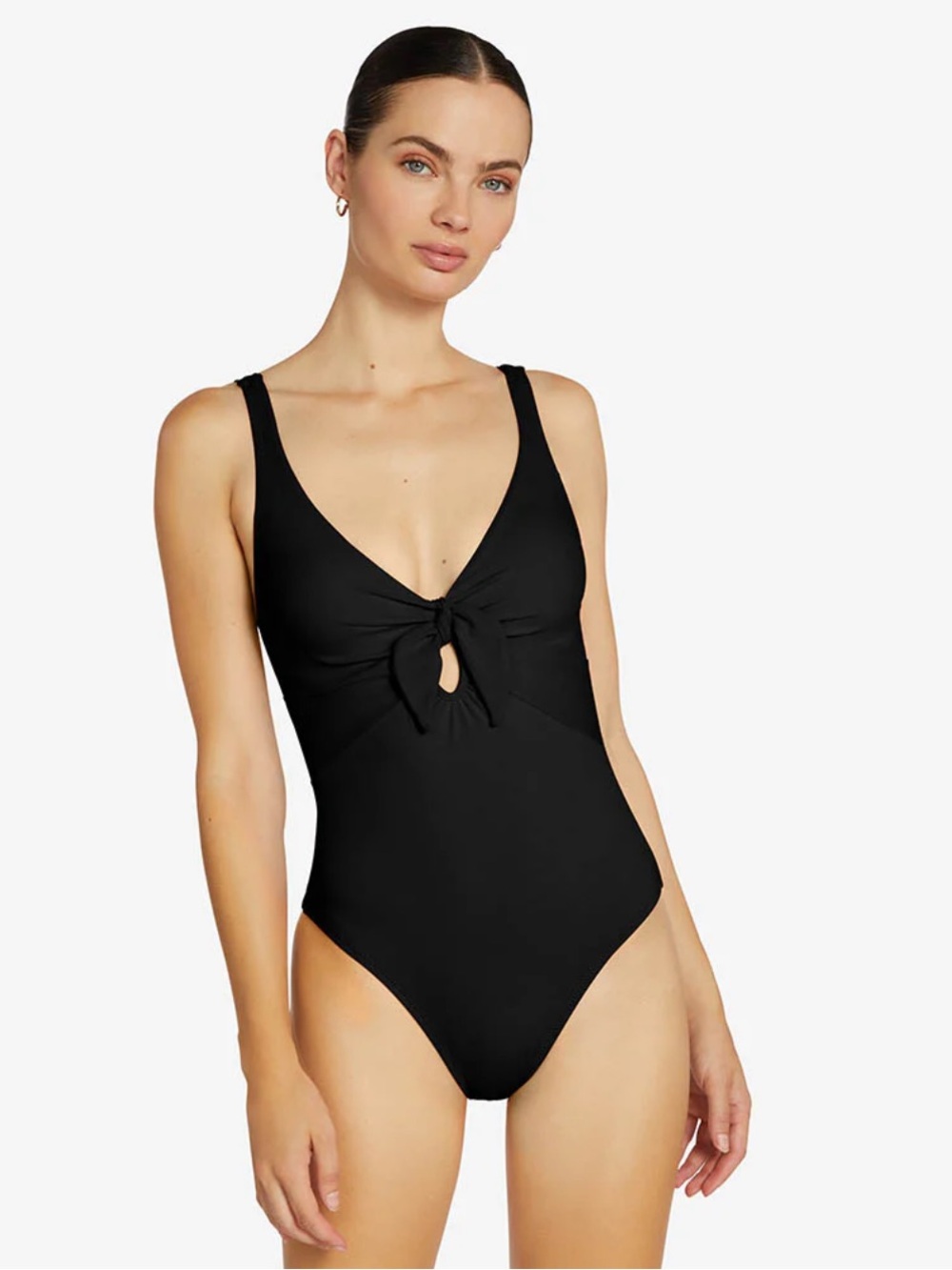 Robin Piccone Ava Knot Plunge Black One Piece Swimsuit Size‎ 4